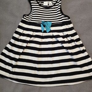 Source Unknown Black & White Striped Dress with Teal Bow